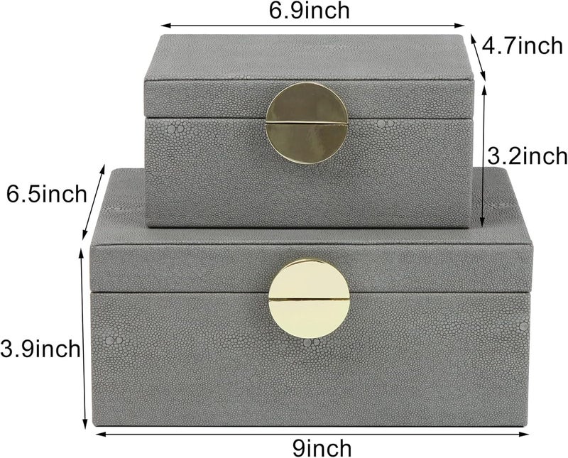 HofferRuffer Faux Leather Jewelry Boxes, Decorative Boxes Storage Accessory Organizer with Gold Hardware Decor, Classic Vegan Leather Set of 2 Pieces (Dark Grey) - Image 2